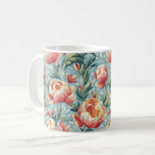 Elegant Victorian Stil Blommigt Peonies Tulips Kaffemugg