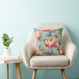 Elegant Victorian Stil Blommigt Peonies Tulips Kudde