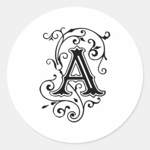 Elegant Victorian Stil Brev A Monogram Runt Klistermärke