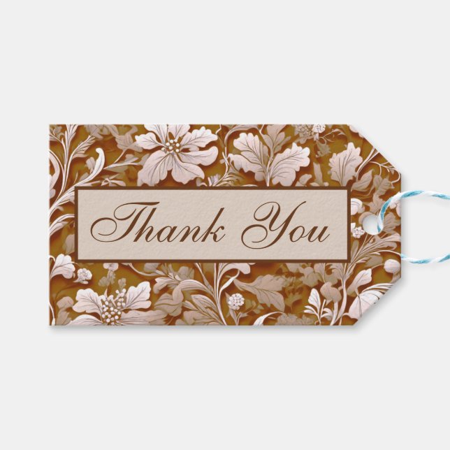 Elegant victorian terracotta vit blommigt presentetikett (Framsidan (Horisontell))