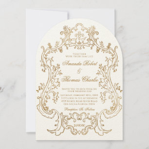 Elegant Victorian White och Guld Bröllop Inbjudningar