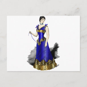 Elegant Victorian Woman i Blue Corset Gown Vykort