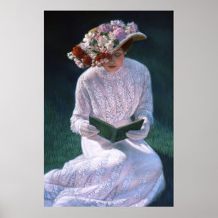 Elegant Victoriandam, läsning, dekorkonstaffisch Poster