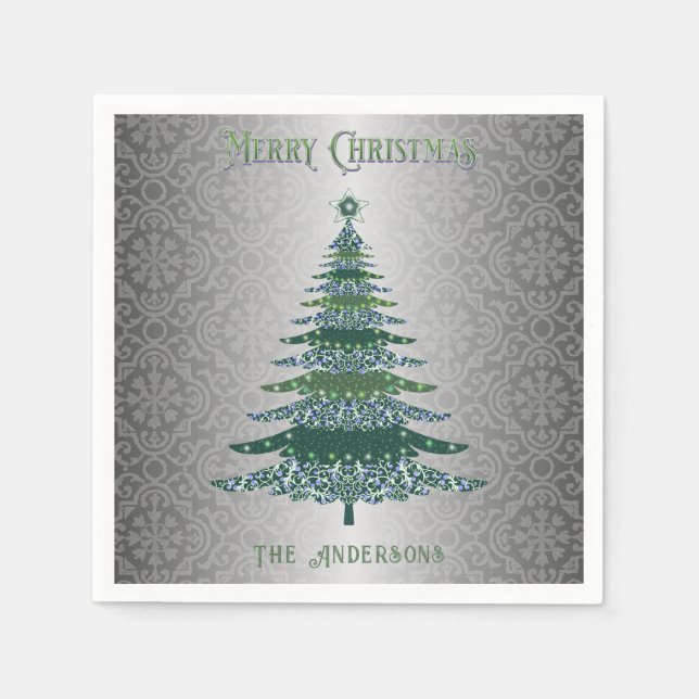 Elegant vid Grönten Silver Namn vid Anpassningsbar Pappersservett (Framsidan)