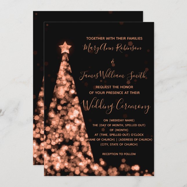 Elegant vid Guld vid Helgdag vid Julgran vid Ro vi Inbjudningar (Fram/baksida)