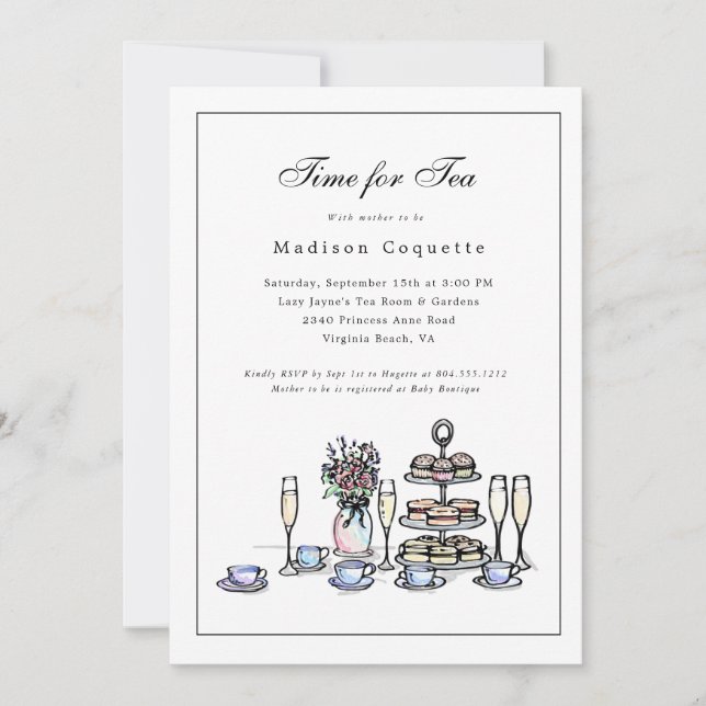 Elegant vid tidpunkten för tea Baby Shower Inbjudningar (Framsida)