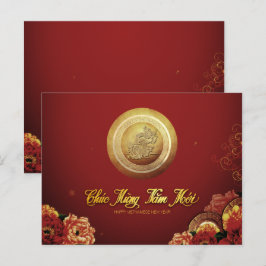 Elegant Vietnamesiska draken, nyår 2024 Peonies Hc Helg Vykort