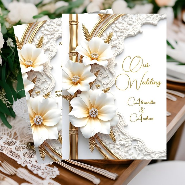 Elegant vigelpinne i vitt guld med diamant, blomst inbjudningar (Skapare uppladdad)