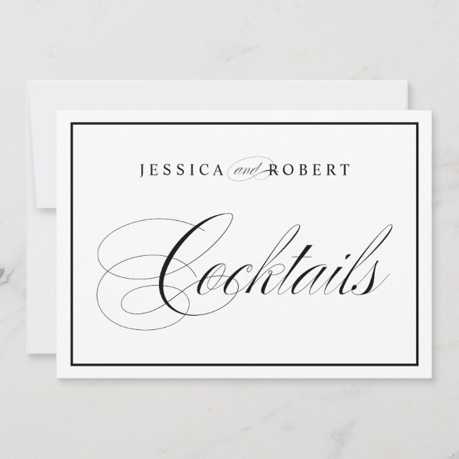 Elegant vigelskylt Cocktails svart kant Inbjudningar (Framsida)