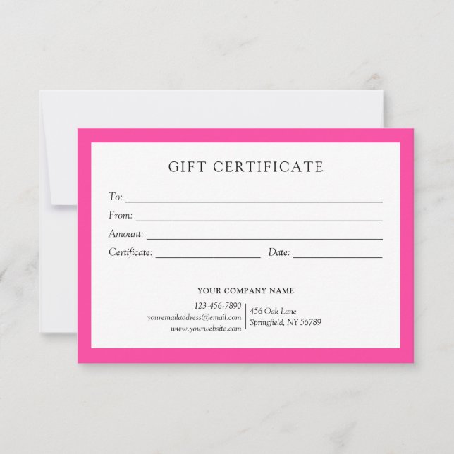 Elegant Vight Rosa Business Gift Certificate Logot (Framsida)