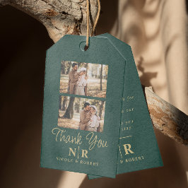 Elegant vigselmonogram brud och brudgum initialer presentetikett