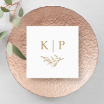Elegant vigselmonogram Grönska blad