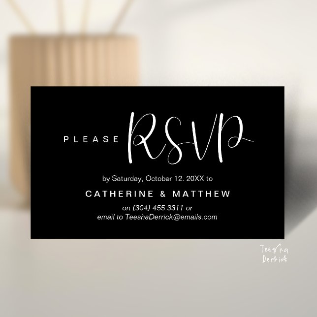 Elegant "Vigslarsvar" Påminnelse Detaljer Tilläggskort (Elegant "Wedding RSVP" Reminder Details Enclosure Card Black White)