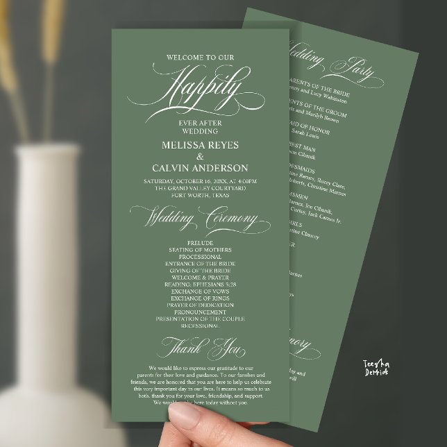 Elegant vigsordning, klassisk marinblå program (Elegant Wedding Ceremony Order, Classy Sage Green Program Card)
