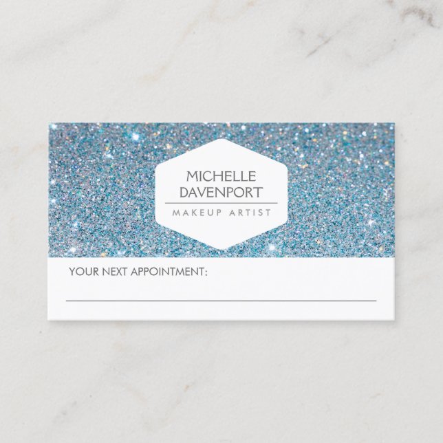ELEGANT VIITE EMBLEM BLUE GLITTER APPOINTMENT CARD TIDSBESTÄLLNING KORT (Framsida)