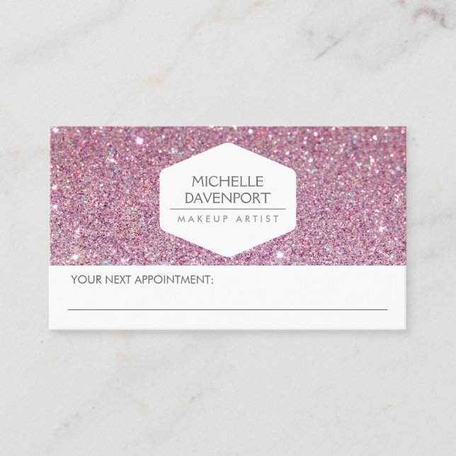 ELEGANT VIITE EMBLEM ROSA GLITTER APPOINTMENT CARD TIDSBESTÄLLNING KORT (Framsida)