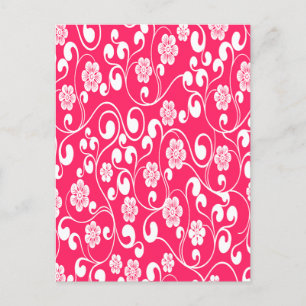Elegant Viktorian Blommigt Design Magenta Helg Vykort