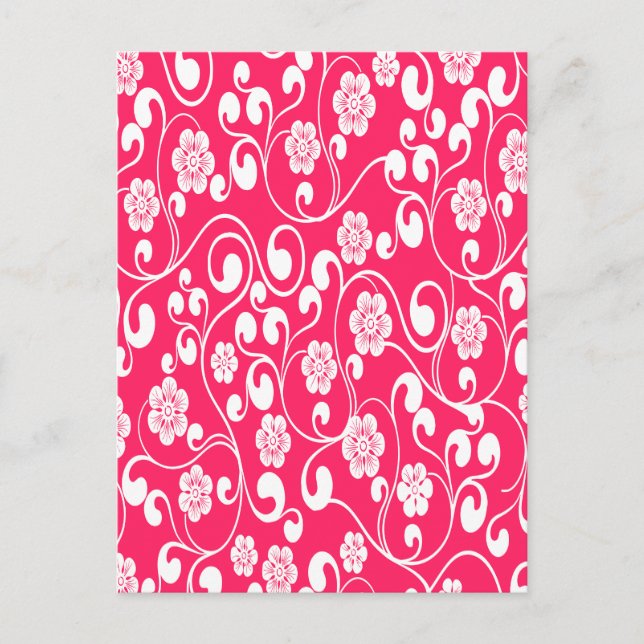 Elegant Viktorian Blommigt Design Magenta Helg Vykort (Framsida)