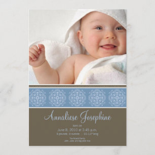 Elegant Viktorian Frimärke Birth Notice: blue Meddelande