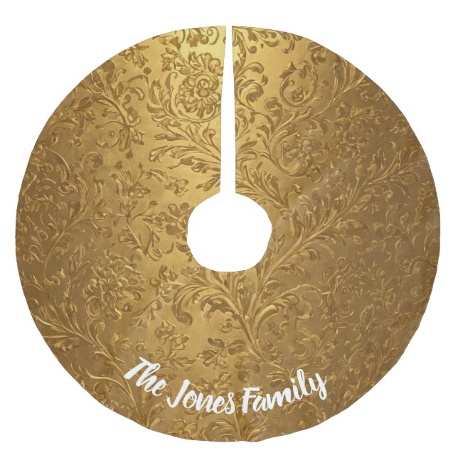 Elegant Viktorian Guld Blommigt julaccent Julgransmatta Borstad Polyester (Framsidan)