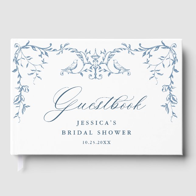 Elegant Viktorian Ornate Blue Blommigt Möhippa Gästböcker (Framsida)