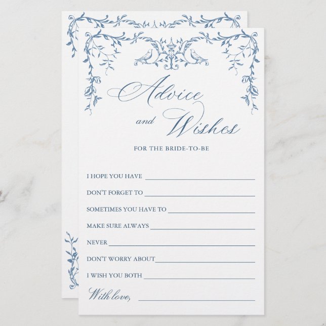 Elegant Viktorian Ornate Blue Önskemål & Advice Ca (Fram/baksida)