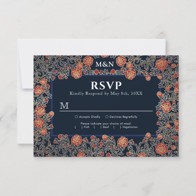 Elegant Viktorian Ro Gold Foil Bröllop OSA Card (Framsida)