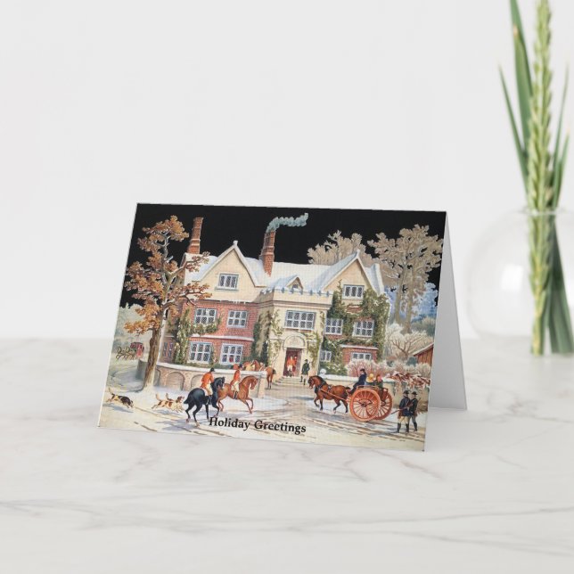 Elegant Viktorian Scene House Horses Greeting Card Helgkort (Framsida)