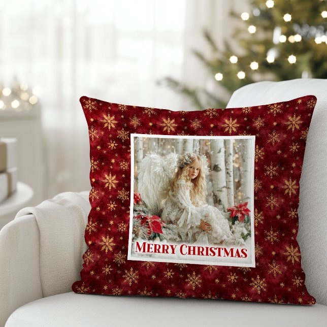Elegant viktoriansk ängel röd och guld presentkudd kudde (Graceful Victorian Angel Red and Gold Gift Pillow)