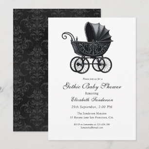 Elegant viktoriansk barnvagn gotisk baby shower inbjudningar