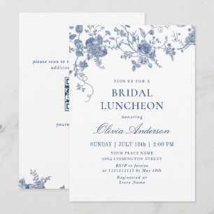 Elegant viktoriansk blå blomsterlig BRÖLLOPSLUNCH Inbjudningar