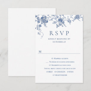 Elegant viktoriansk blå fransk blomsterbröllop OSA kort