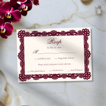 Elegant Viktoriansk Burgundy Elfenbensspets Bröllo