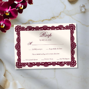 Elegant Viktoriansk Burgundy Elfenbensspets Bröllo OSA Kort