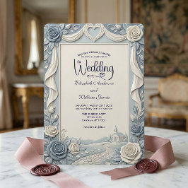 Elegant Viktoriansk Dammig Blå Falskt Präglad Ros Inbjudningar