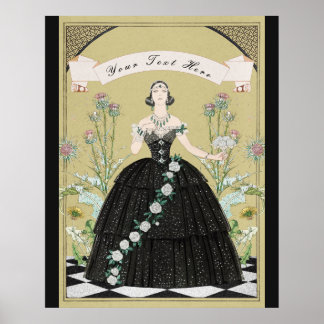 Elegant viktoriansk gotisk dam vit rosor tistlar poster
