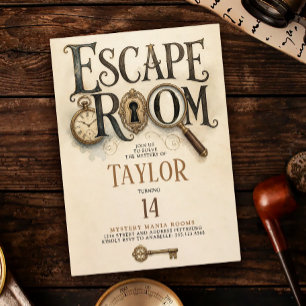 Elegant viktoriansk guld-escape room-mysteriumlösn inbjudningar