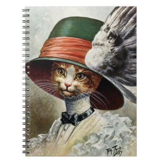 Elegant Viktoriansk katt i vingad hatt-antecknings Anteckningsbok