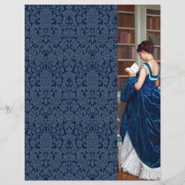 Elegant viktoriansk kvinna som läser i bibliotek (Framsida)