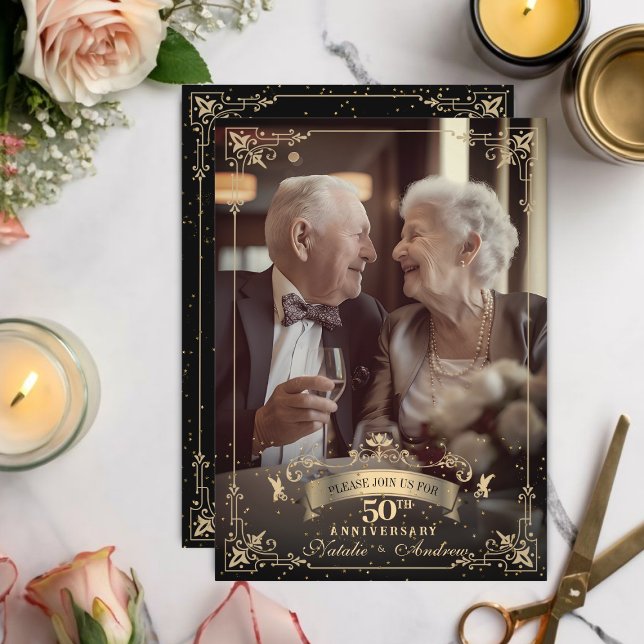 Elegant viktoriansk Ornament 50-årsjubileumsfoto Inbjudningar (Skapare uppladdad)