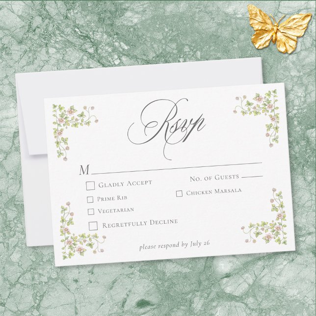 Elegant viktoriansk pastell blomsterbåge bröllop OSA kort (Elegant Victorian Pastel Floral Bow Wedding RSVP Card)