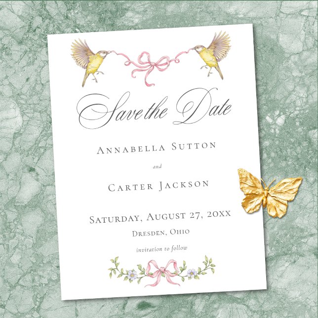 Elegant viktoriansk pastell blomsterbåge bröllop spara datumet (Elegant Victorian Pastel Floral Bow Wedding Save The Date)