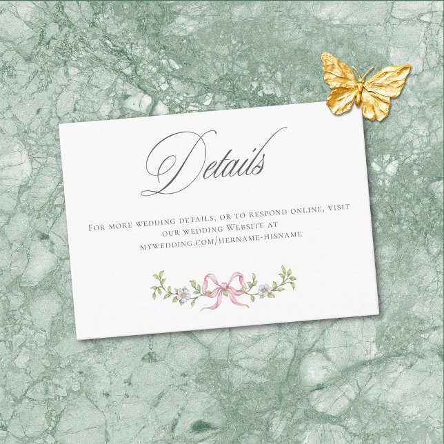 Elegant viktoriansk pastell blomsterbåge bröllopsd tilläggskort (Elegant Victorian Pastel Floral Bow Wedding Detail Enclosure Card)