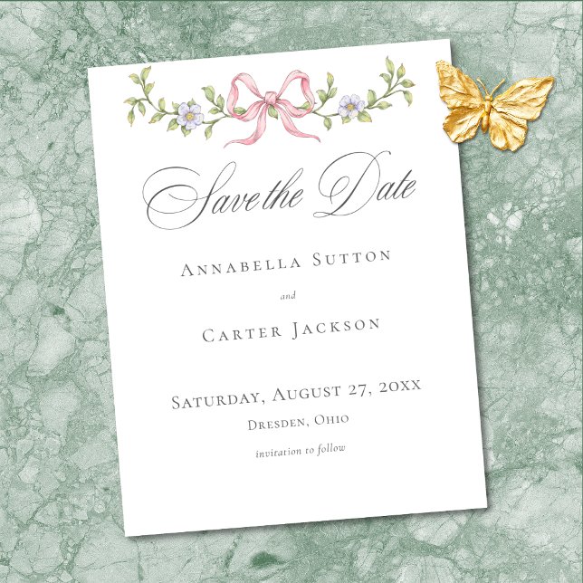 Elegant viktoriansk pastellblomma båge bröllop spara datumet (Elegant Victorian Pastel Floral Bow Wedding Save The Date)