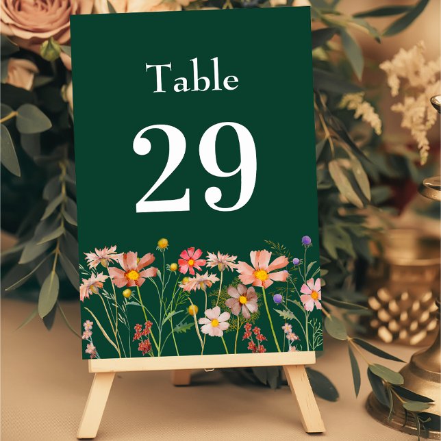 Elegant Vild Blomma Boho Blommig Grön Bröllop Bordsnummer (Wildflower boho fall floral green terracotta Wedding table card watercolor garden meadow flowers )
