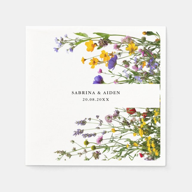 Elegant Vild Blommor Blooping Garden Wedding Pappersservett (Framsidan)
