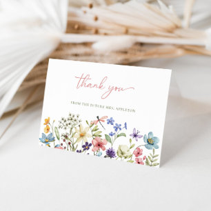 Elegant vild blomster kalligrafi bröllopsdusch tack kort