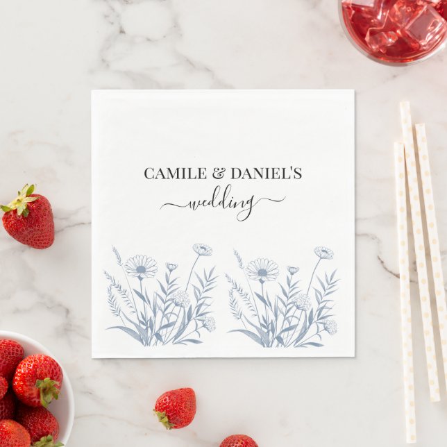Elegant vild blomster vinblå bröllop  pappersservett (Insitu)