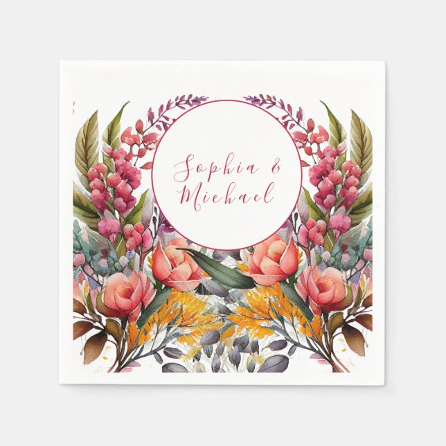 Elegant Vild Flower Bröllop Pappersservett (Framsidan)