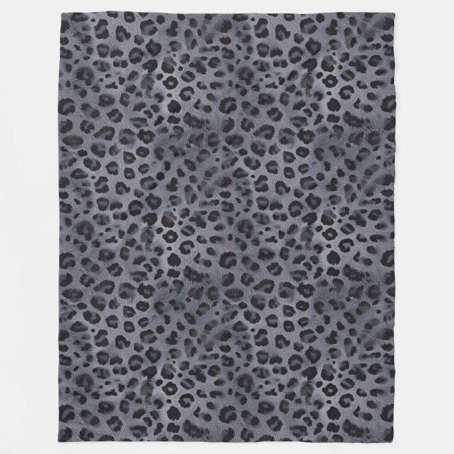 Elegant Vild: Grått & Black Leopard Sherpa Blanket Fleecefilt (Framsidan)